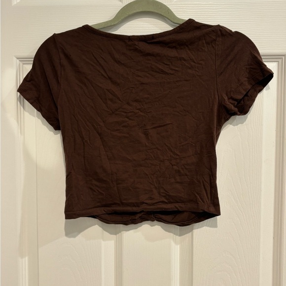 Ambiance Brown Button-Front Crop Top - Picture 4 of 4